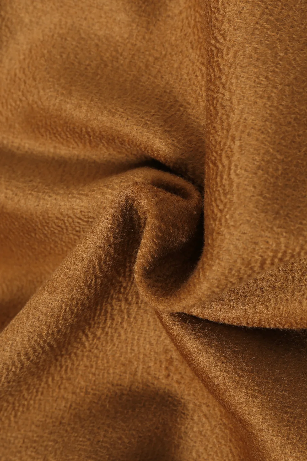Close-up of the textured camel-coloured fabric photographed for TINGSU Style 2601
